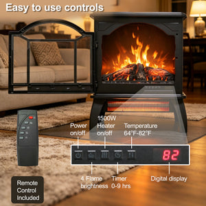 English Elm 18 Inch Infrared Quartz Freestanding Electric Fireplace Stove with 3d Flame Effect W1769112699