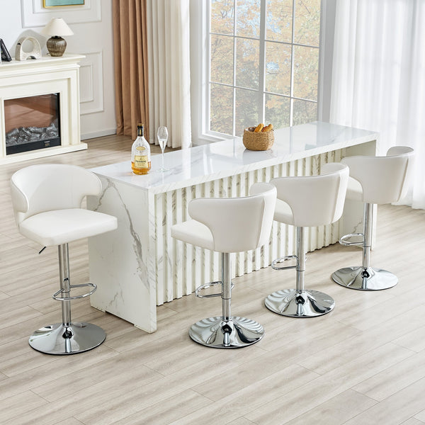 English Elm Modern Oil Wax Upholstered Swivel Barstool Set with Lumbar Support and Chrome Base White+Silver W2920S00131
