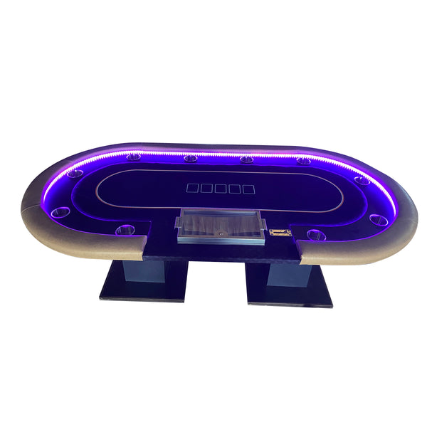 English Elm 96" Oval 10 Player Poker Table with Dimmable Led Speed Cloth and Pro Drop Box W2748S00034