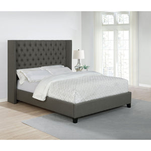 English Elm Lendra Grey Wingback Full Panel Bed with Tufted Headboard, Nailhead Trim, Sturdy Slat Base, Luxurious Upholstery B062S00948