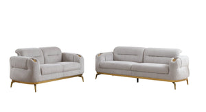 English Elm Zoe Modern 2Pc Living Room Set: Luxe Gray Sofa & Loveseat With Gold Accents For Stylish Comfort B009S01879-GIGA