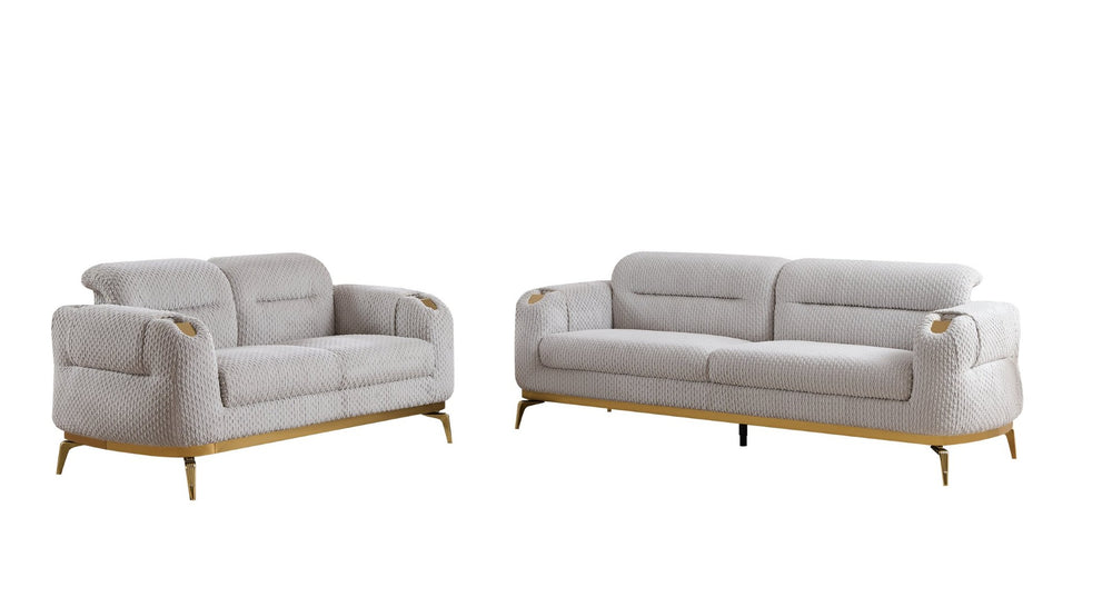 English Elm Zoe Modern 2Pc Living Room Set: Plush Gray Sofa & Loveseat With Gold Accents For Stylish Comfort B009S01599-GIGA