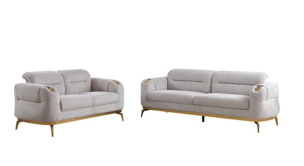 English Elm Zoe Modern 2Pc Living Room Set: Plush Gray Sofa & Loveseat With Gold Accents For Stylish Comfort B009S01599-GIGA