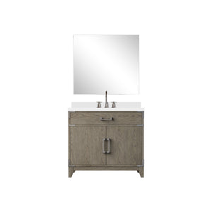 English Elm Grey Oak Single Bath Vanity with White Quartz Top, Chrome Faucet & 34" Mirror — Durable Wood Finish B2731S02012