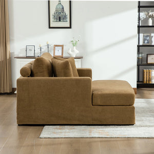 English Elm 56.3" Wide Chenille Linen Convertible Sofa Bed with Pocketed Springs and Matte Black Legs Brown W3189S00008