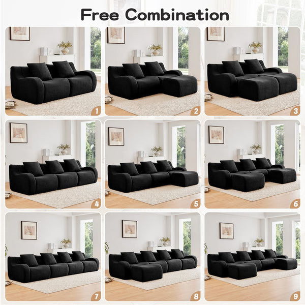 English Elm Boneless 3-Seat Sofa In Soft Teddy Fabric - Stylish, No Assembly, Non-Slip Design For Cozy Living Spaces W714S01458