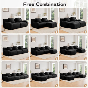 English Elm Boneless 3-Seat Modular Sofa In Plush Teddy Fabric, Ergonomic Curved Armrests, No Assembly Needed! W714S01459