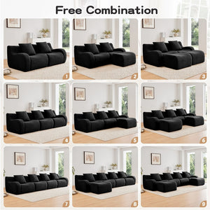 English Elm U-Shaped Plush Teddy Fabric Boneless Sofa - No Assembly, Ergonomic Design, Perfect For Living Rooms! W714S01460-GIGA