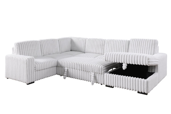 English Elm 102 Inch Linen Modular Sectional Sofa with Hidden Storage and Cloud Cushion Comfort Grayish,White W1099S00176