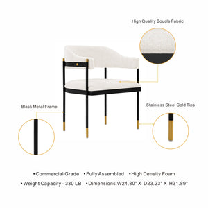 English Elm Lia Metal Chenille Armchair with Brushed Gold Accents, Floating Back Design, Luxurious Comfort Cream B365P397729