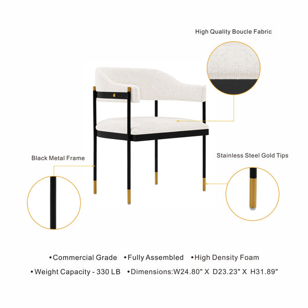 English Elm Lia Metal Chenille Armchair with Brushed Gold Accents, Floating Back Design, Luxurious Comfort Cream B365P397729