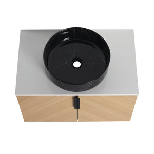 English Elm 30" Bathroom Vanity With Wall-Mounted Design, Ceramic Vessel Sink & Soft-Close Doors For Modern Homes W999S00447