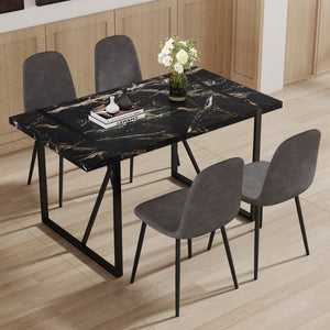 English Elm Table Modern Black Marble Dining Set With 4 Dark Gray Linen Chairs - Stylish, Stable, Easy Assembly W1151S03838-GIGA