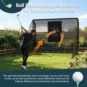 English Elm Golf Practice Net with Auto Ball Return Side Barriers Portable Backyard Hitting Enclosure W1422P416689