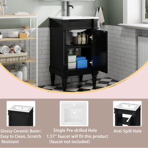 English Elm 18-Inch Modern Bathroom Vanity with Sink Compact Retro Design Durable MDF & Solid Wood Legs Storage-Friendly Black N710P257401B
