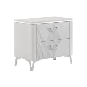 English Elm 2-drawer White Gloss Nightstand with Usb Charging Ports and Geometric Drawer Fronts B016P453628