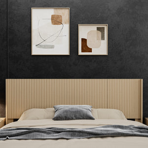 English Elm Modern Farmhouse Wood Headboard King Size 80.2" Wide Wall-Mount Fluted Wingback in Natural Oak, 3D Carved Elegance W3520P356718