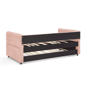 English Elm Daybed Boucle Upholstered Tufted Twin Trundle Sofa for Guest Bedroom Studio Lounge Pink W1413S00172