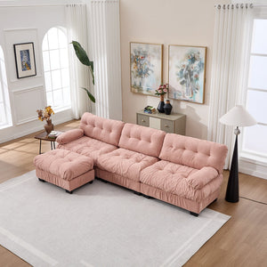 English Elm Modular Cloud Sectional Sofa Flannelette Deep Seat L Shape with Movable Ottoman Pink W2120S00036