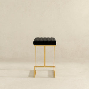 English Elm Joel Mid-century Backless Counter Stool with Tapered Legs and Upholstered Seat B183P231886