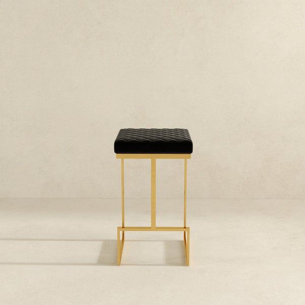 English Elm Joel Mid-century Backless Counter Stool with Tapered Legs and Upholstered Seat B183P231886