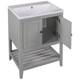 English Elm [Video] 24" Grey Modern Sleek Bathroom Vanity Elegant Ceramic Sink With Solid Wood Frame Open Style Shelf (Old Sku: Jl000004Aae)