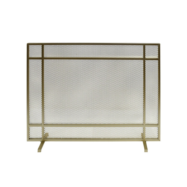English Elm Christopher Knight Home® - FIRE Markus Modern Single Panel Iron Firescreen with Brushed Silver Finish, Minimalist Mesh Guard Gold 65183.00GLD