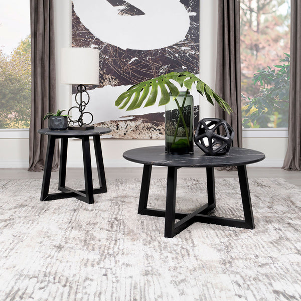 English Elm Enlow Black Round Marble-Like End Table - Modern Design With Scratch-Resistant Top & Solid Base B062P299965