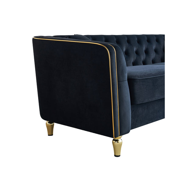 English Elm 87.01"W Modern Tufted Velvet Sofa with Gold Metal Legs, Stylish Accent Seating for Living Room Black W579S00040