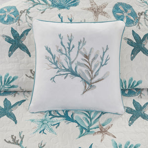 English Elm 6 Piece Cotton Sateen Quilt Set With Coastal Design & Throw Pillows - Aqua Full/Queen Bedding Set B03597652