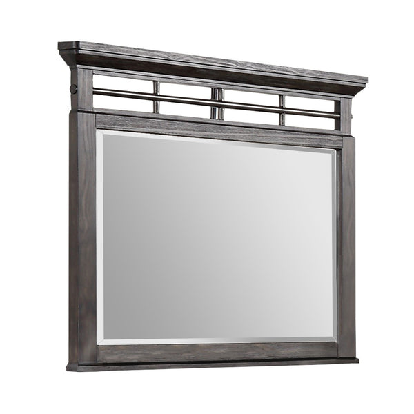 English Elm Mirror Elegant Solid Wood Frame with Elm Veneer, Metal Accents, Beveled Glass — Classic Wall Décor Mahogany 51 L x 42.5 W x 5.25 H B2699P238880