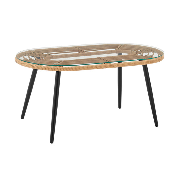 English Elm Pine 4-Piece Conversation Set with UV-Resistant Waterproof Fabric, Removable Cushions & Glass Top Cream B365P397657