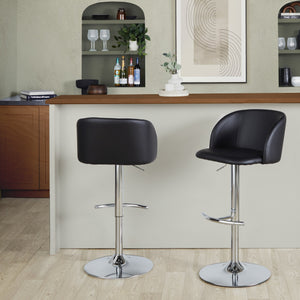 English Elm Adjustable Swivel Barstools with Chrome Base and Faux Leather Seats for Kitchen or Bar Set of 2 B202S01970