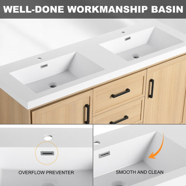 English Elm 60" Freestanding Bathroom Vanity With Double Sink, Soft-Close Doors & Drawers In Original Oak Finish P2 W1972P315237-GIGA