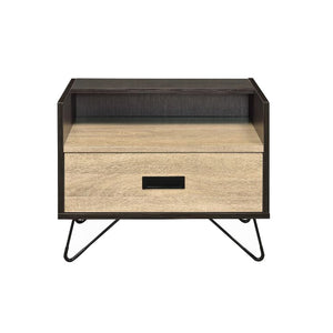 English Elm One Drawer Nightstand With Open Compartment – Modern Industrial Oak & Black Accent Table For Storage B016P256521