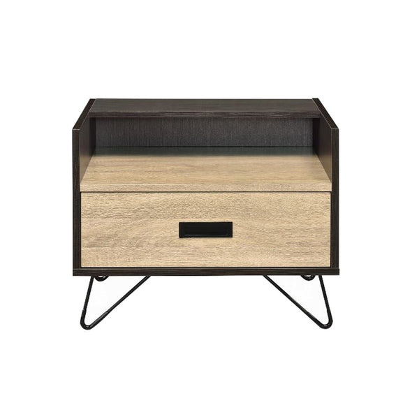 English Elm One Drawer Nightstand With Open Compartment – Modern Industrial Oak & Black Accent Table For Storage B016P256521
