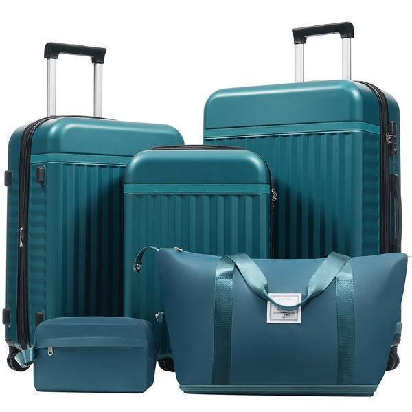 English Elm Luggage Set 5 Piece Abs Hardside Expandable Spinner Wheels Tsa Lock Travel Bags Dark Green N732P326115F