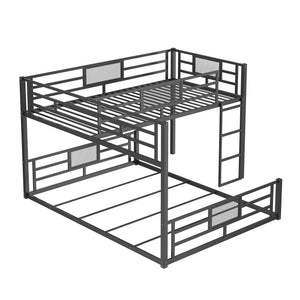 English Elm L-shaped Steel Twin Over Full Bunk Bed Corner Frame with Guardrails for Kids N750P196510B