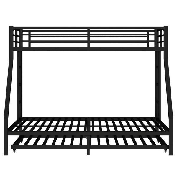 English Elm Twin Xl Over Queen Metal Bunk Bed With Trundle - Space-Saving, Durable, Modern Black Design! W1580S00132-GIGA