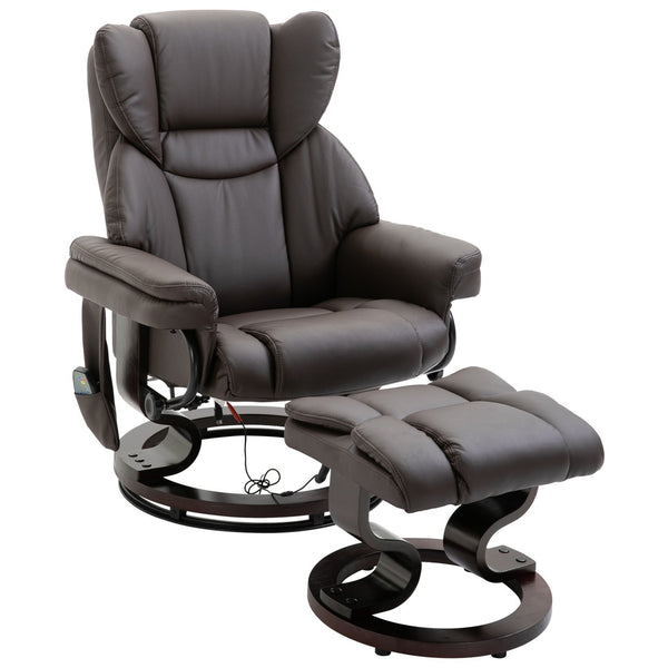 English Elm HOMCOM Faux Leather Massage Recliner with Ottoman, 10-Zone Vibration, 360° Swivel, Remote Control W2225P173859