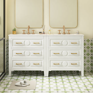 English Elm 60'' Bathroom Vanity Set With Elegant Ceramic Sink, Soft-Close Drawers, Solid Wood Frame Storage Solution N710SS00003K