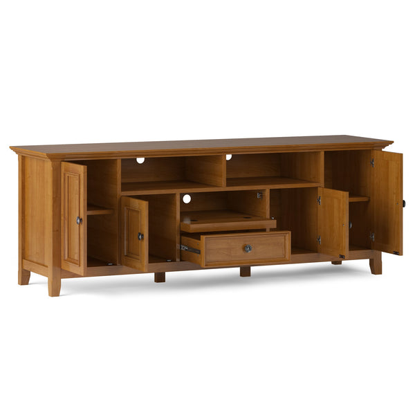 English Elm Amherst 72-Inch Solid Wood Tv Stand: Light Golden Brown, Stylish Storage, And Elegant Design B136P158358