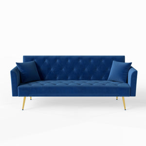English Elm Modern Tufted Velvet Sleeper Sofa Retro Style Convertible Fold Flat for Compact Spaces Blue W2353P399459