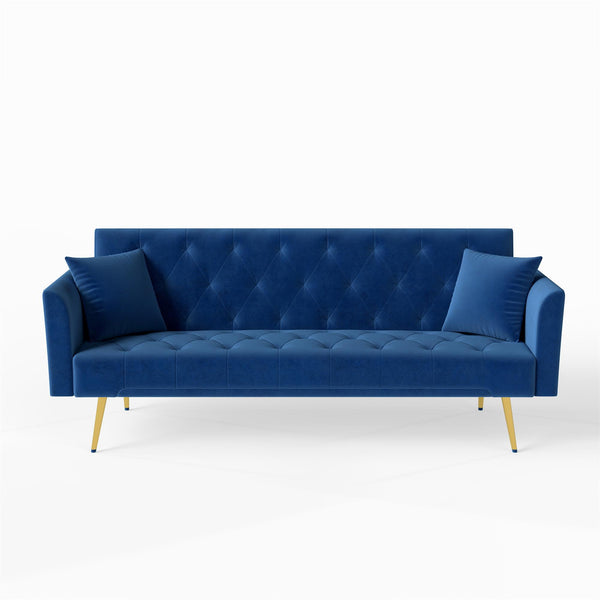 English Elm Modern Tufted Velvet Sleeper Sofa Retro Style Convertible Fold Flat for Compact Spaces Blue W2353P399459