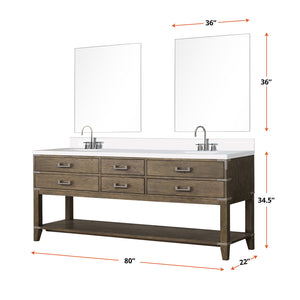 English Elm Grey Oak Double Bath Vanity With Cultured Marble Top, Chrome Faucets & 36” Mirrors For Modern Style B2731S01913