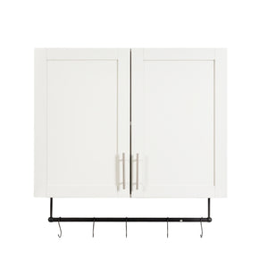 English Elm Bathroom Wall Cabinet with Adjustable Shelf, Towel Bar, 5 Hooks, Space-Saving Over-Toilet Storage, White W331P281277