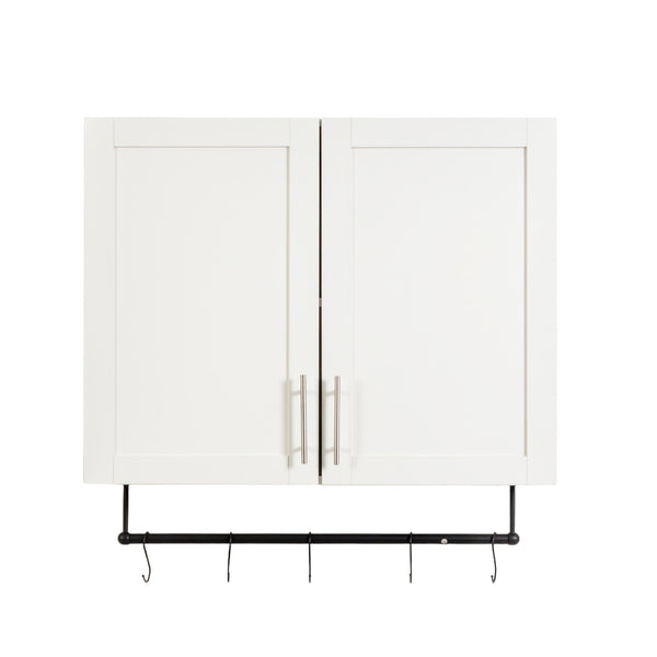 English Elm Bathroom Wall Cabinet with Adjustable Shelf, Towel Bar, 5 Hooks, Space-Saving Over-Toilet Storage, White W331P281277