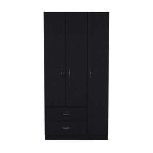 English Elm Bosko Three Door Wardrobe Armoire with Drawers Hanging Rod Black Wengue Finish B097S00224
