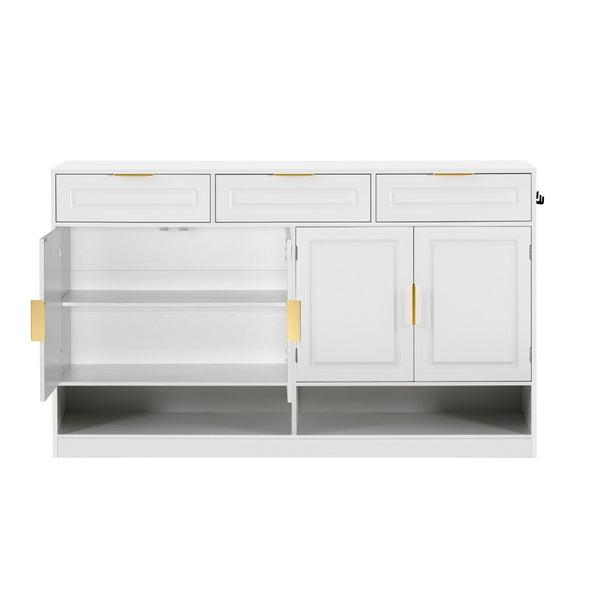 English Elm U-Style Farmhouse Sideboard With 3 Drawers & 4 Cabinet Doors - Stylish Multi-Functional Buffet Storage N711P345213K-GIGA