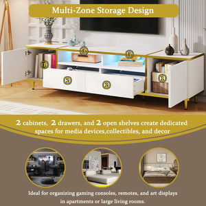 English Elm Vibe 70.9'' Modern Tv Stand For 80'' Tvs - Chic Entertainment Center With Led Lights & Ample Storage N724P284377K-GIGA